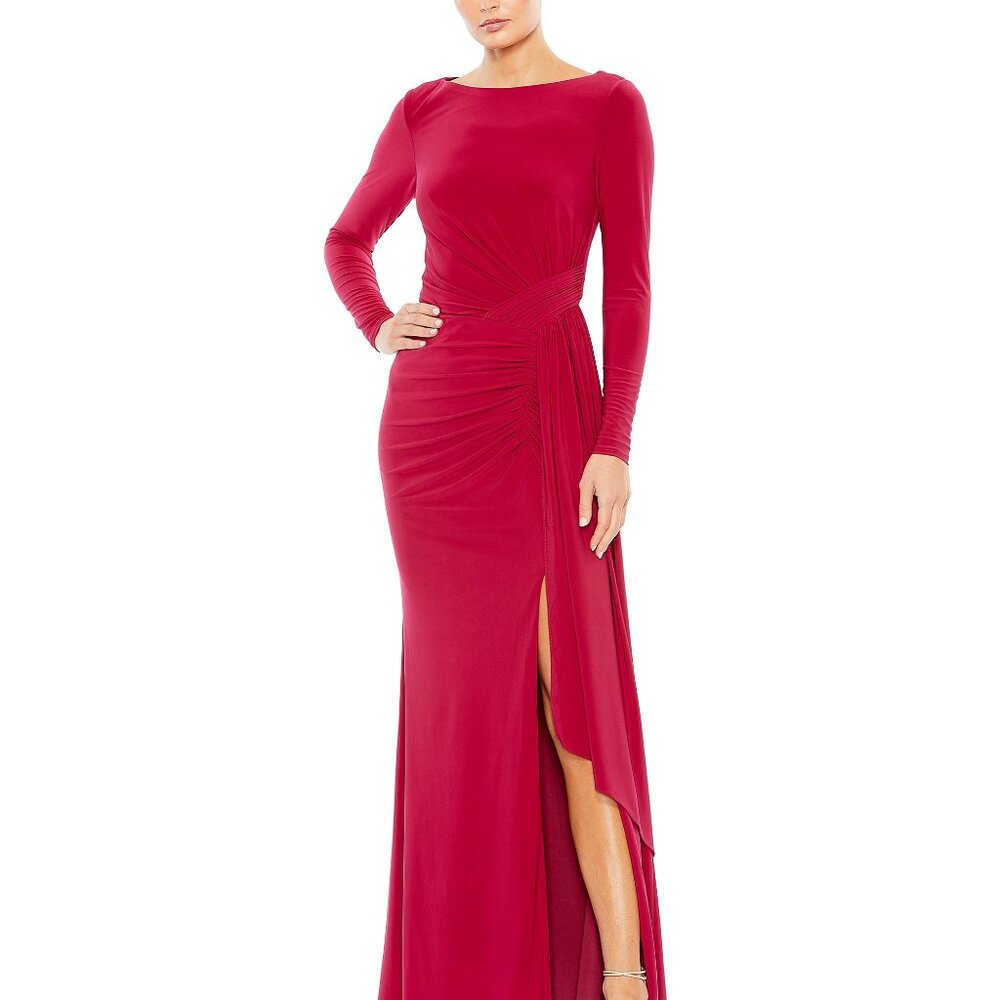 Ieena for Mac Duggal Long Sleeve Jersey Evening Gown